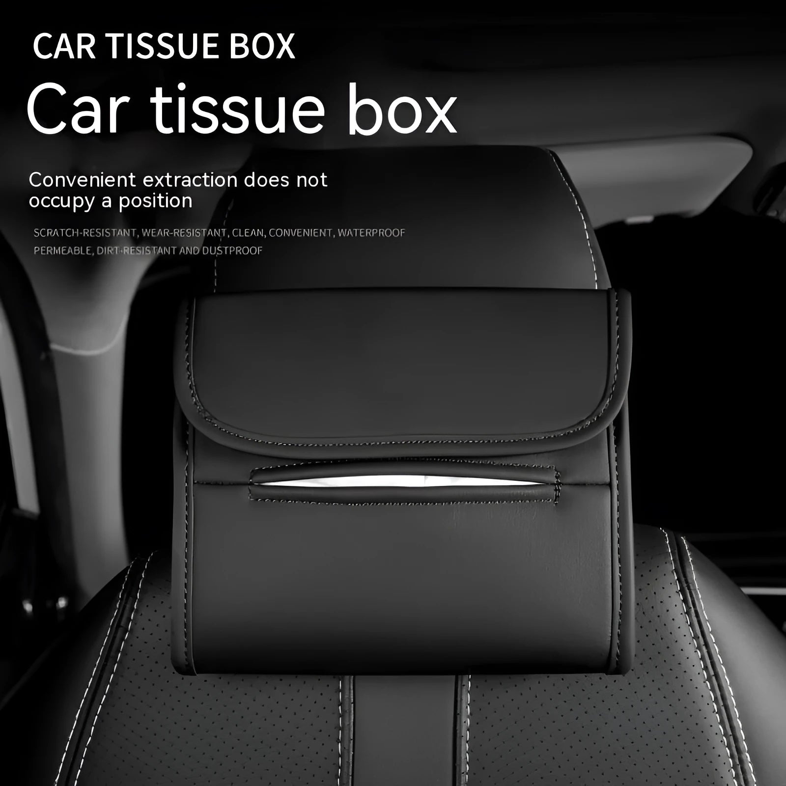 Leather car tissue box with elastic band mounting in five colour options