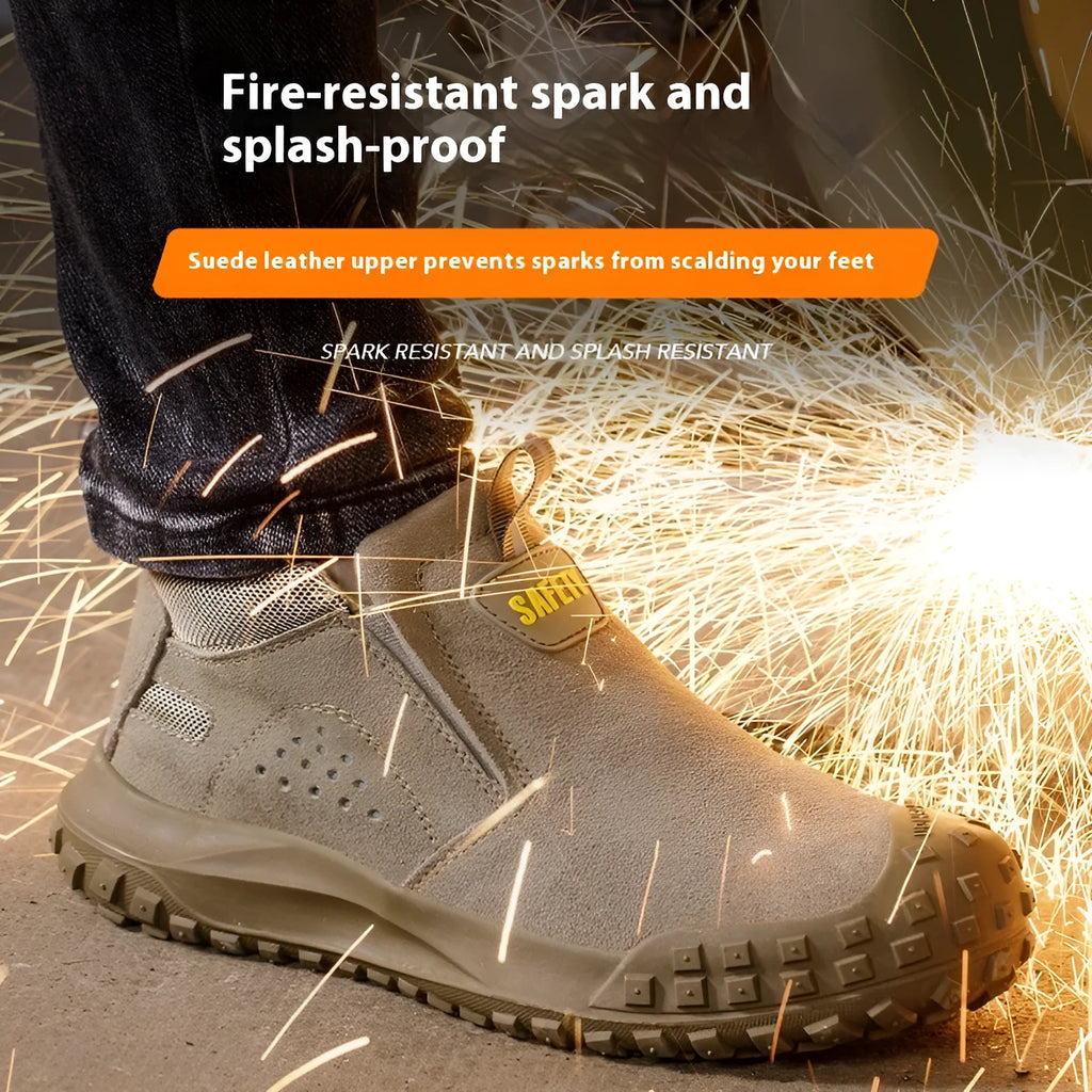 Mid-calf welding safety shoes with steel toecap in khaki and grey colour options