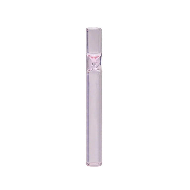 Clear pink telescopic glass smoke pipe with straight suction nozzle extended.