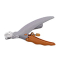 Yellow LED pet nail trimmer with magnifying glass, showing steel blades and on/off switch.