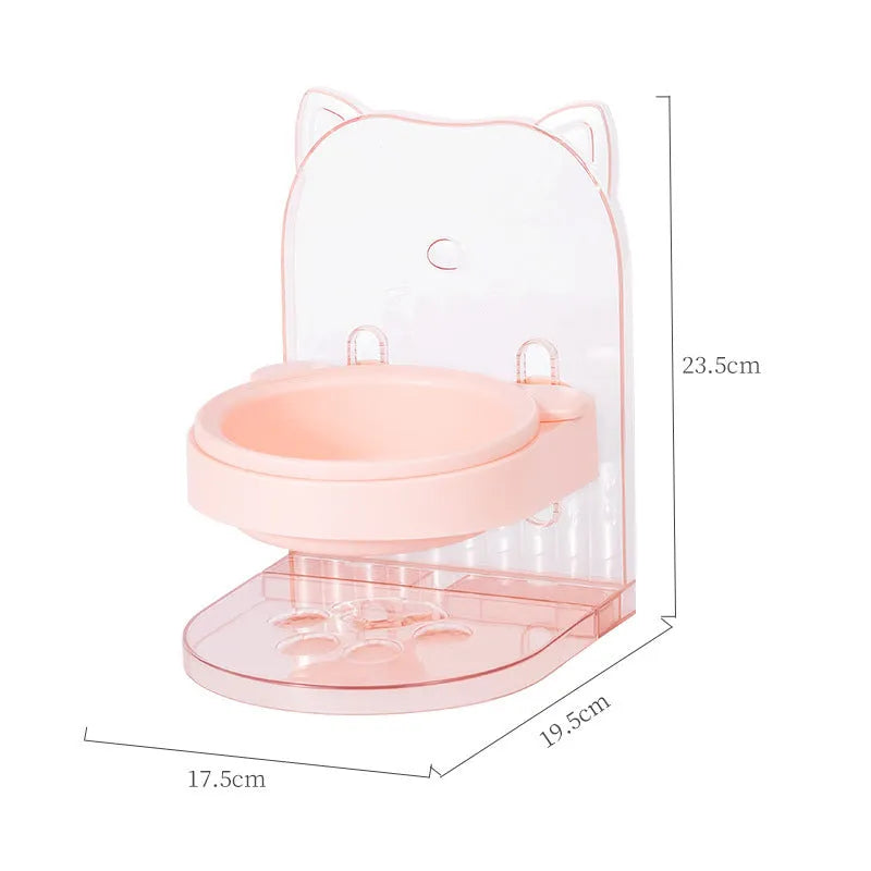 Grey adjustable height cat feeding bowl with anti-spill edges and removable design