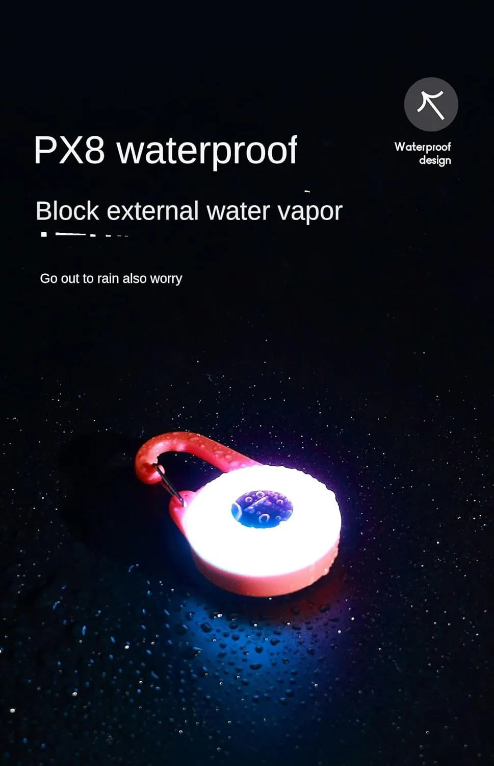 Blue rechargeable LED dog collar light with a silicone strap shown attached to a black dog collar.