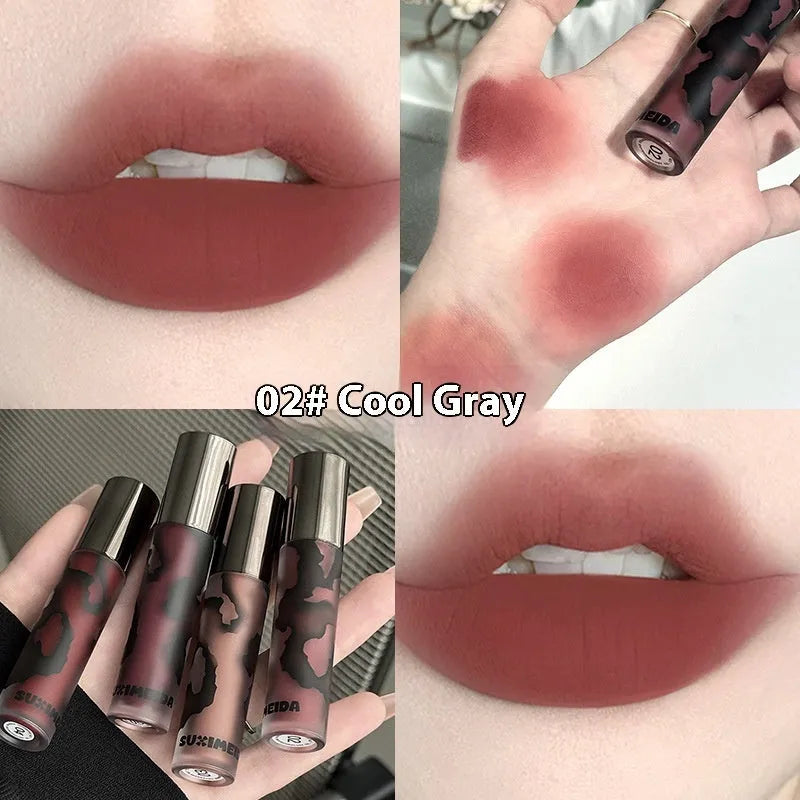 Lava Secret Matte Lip Mud Lipstick tube in one of five colours: Orange Brown Coffee, Cool Gray, Cinnamon Coffee, Jujube Red, or Smoked Purple.