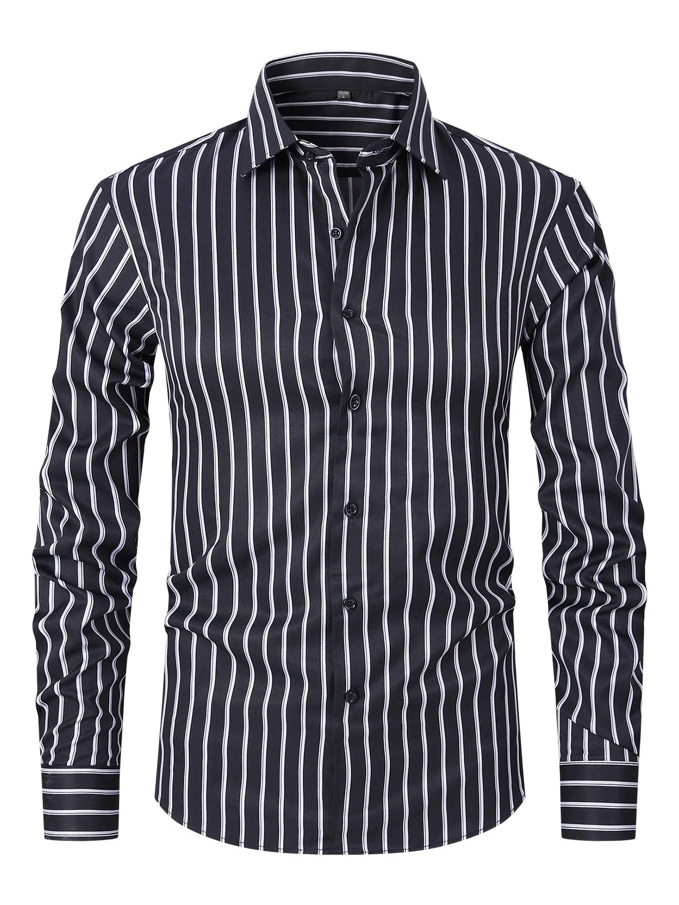 Men's slim-fit long sleeve striped business shirt in a blue and white colour pattern.