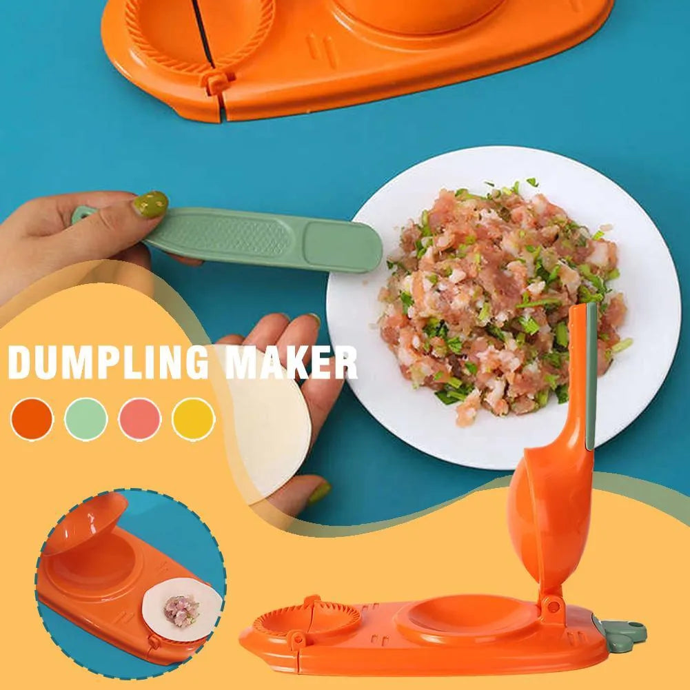 Orange and white manual dumpling skin press tool with ergonomic handle and hanging hole