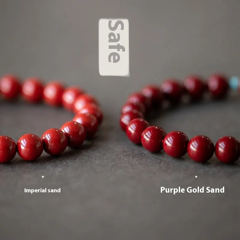 Purple gold sand cinnabar and Hetian jade bead bracelet in geometric ellipse shape.