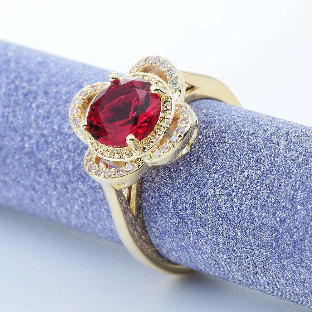 Copper fruit-shaped ring with inlaid zircon stones in 1061395 colour.