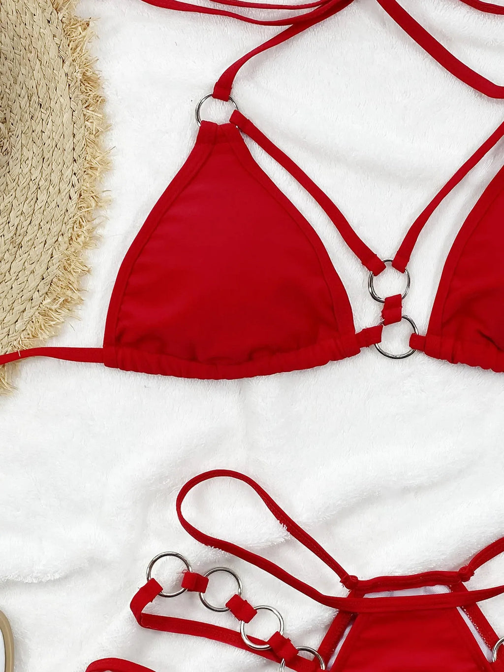 Women's separated bikini swimwear set in nylon, showing top and shorts in one of five available colours.