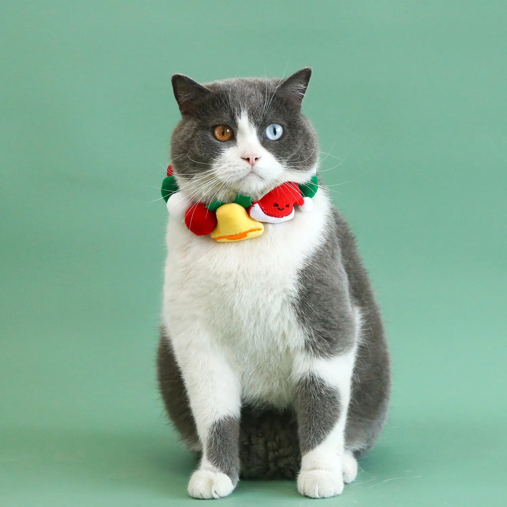 Christmas pet collar with plush ball in bell hat or Christmas tree cane style, sizes S M L
