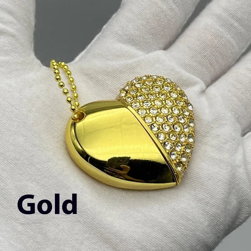 Heart-shaped brick design USB flash drive with metal shell in assorted colours showing front and side views