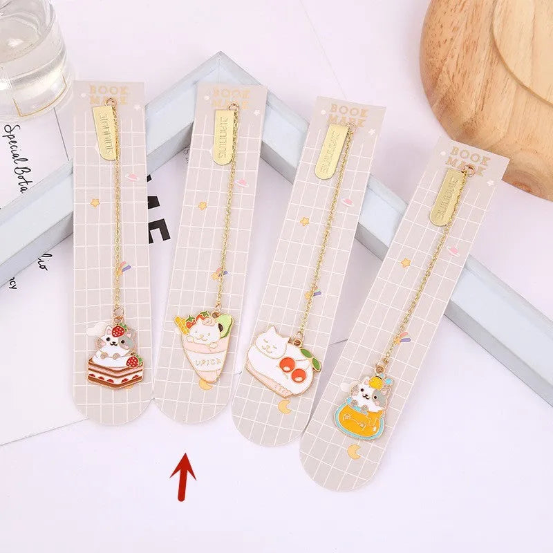 Jane Lime Foodie cute pet cat cartoon design on a metal pendant bookmark with colourful graphic.