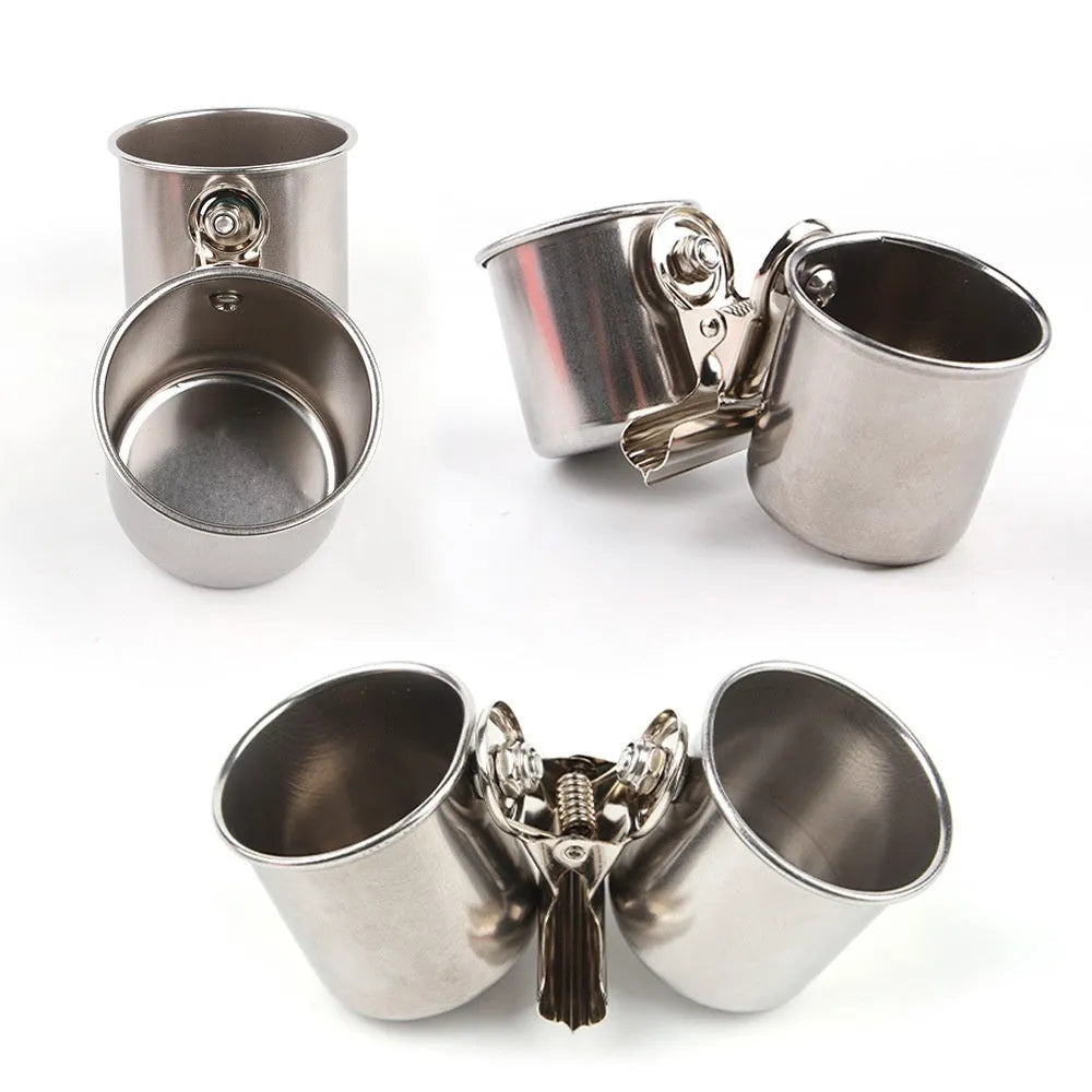 Stainless steel birdcage feeder in natural silver colour, shown in small, medium, and large sizes.