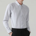 Casual men's long-sleeved striped Oxford cloth shirt in slim fit, available in white
