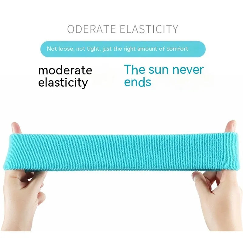 Elastic widened sports sweat band in polyester spandex, shown in one of five available colours.