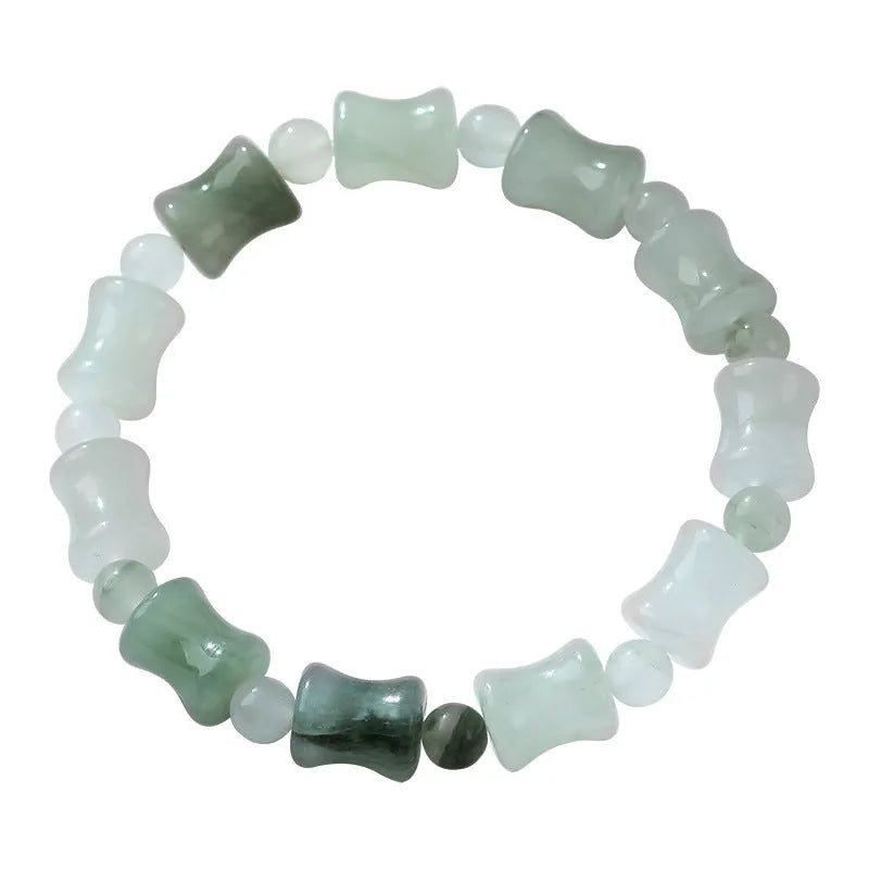 Natural chalcedony jade and coconut shell bead bracelet with diamond shapes and a safety lock clasp.