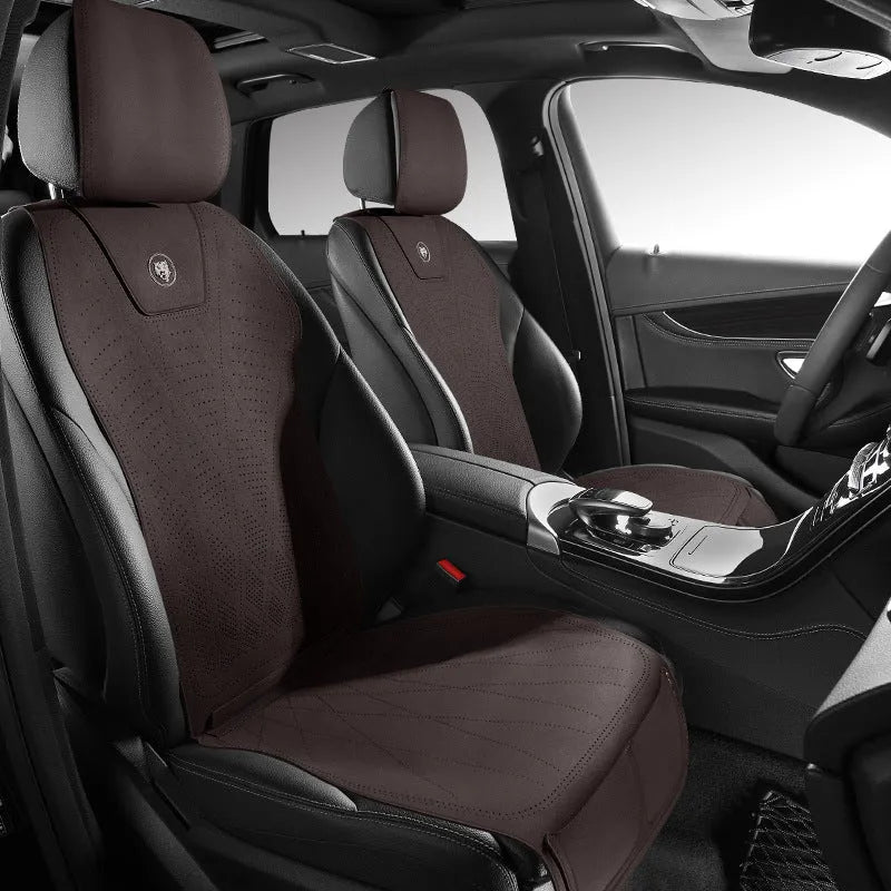 Tailored ultra thin leather car seat cover with gradient hole design on a car seat.