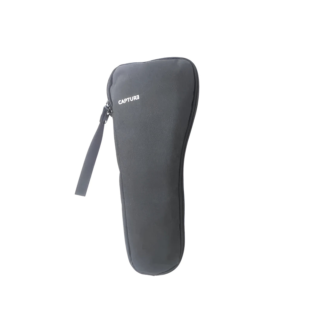 Black cloth storage bag with zip open, showing padded interior for a mobile phone gimbal.