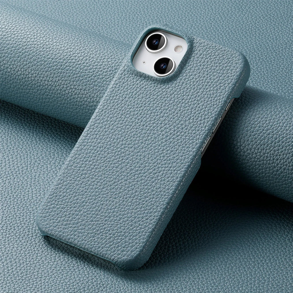 PU leather litchi grain phone case in matcha green for Apple iPhone protective cover
