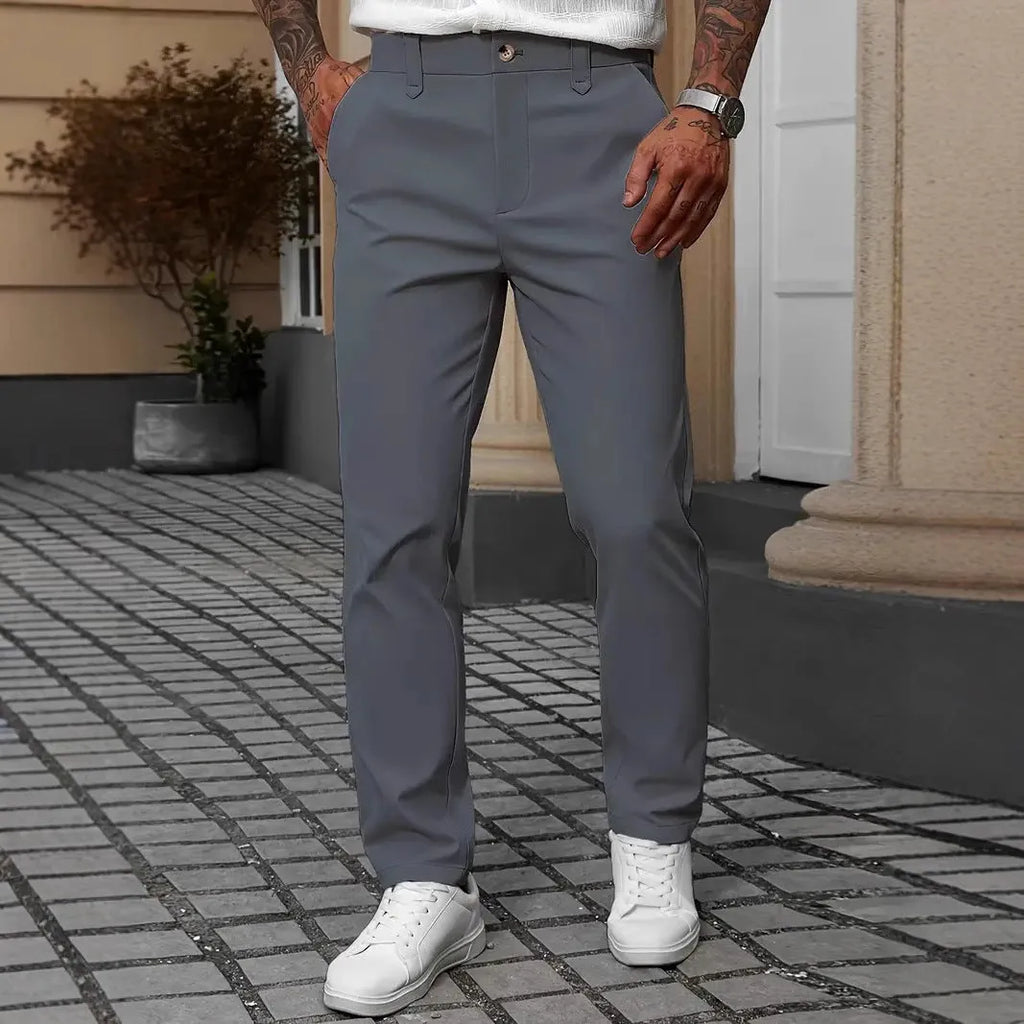 Men's straight-leg business casual trousers in solid colours with Asian sizing options