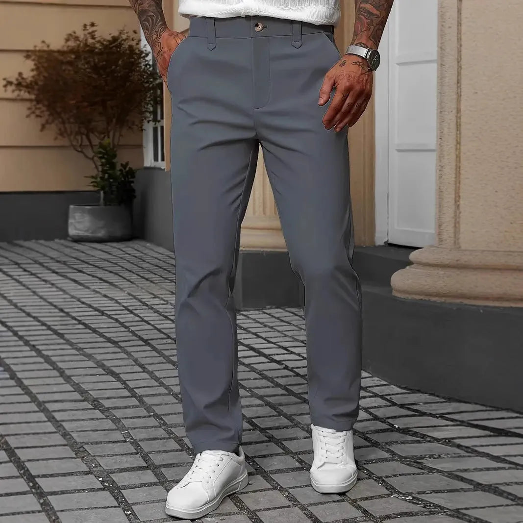 Men's straight-leg business casual trousers in solid colours with Asian sizing options