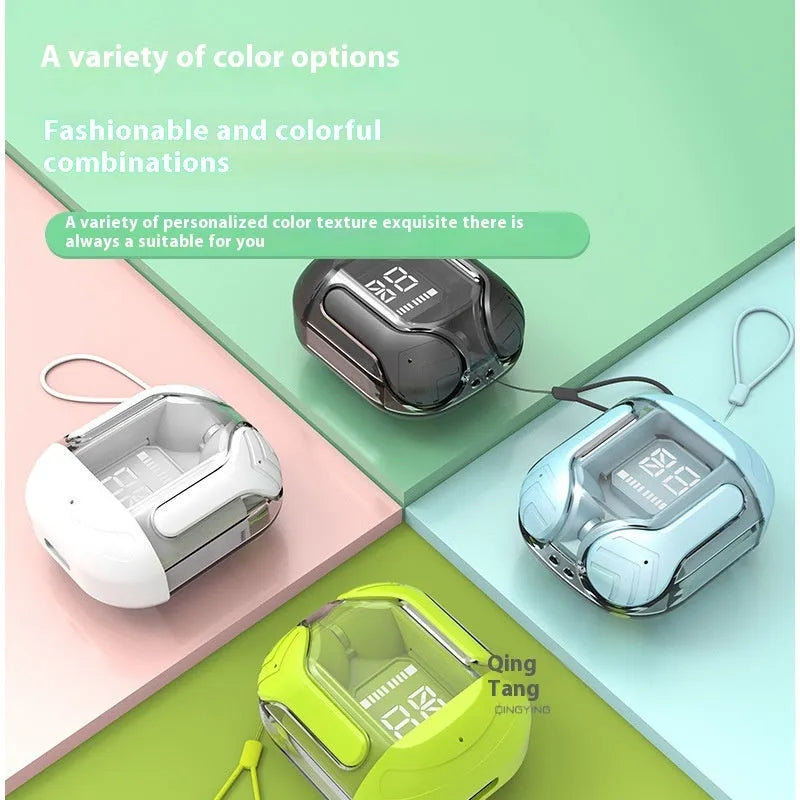 Wireless Bluetooth headset semi-in-ear sports style with transparent digital display black colour