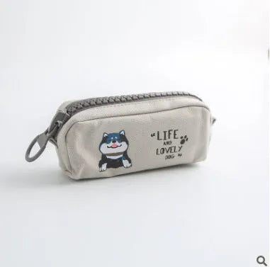 Leather corner animal pencil case in cartoon pattern with zip closure, compact storage for pens and pencils