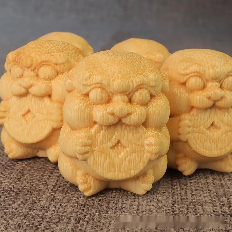 Solid bamboo carving ornament traditional Take Money style 4.5cm height decorative figurine