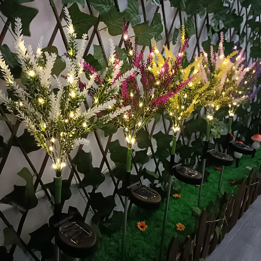 74cm tall solar-powered outdoor garden floor lamp with flower-shaped design in lavender colour