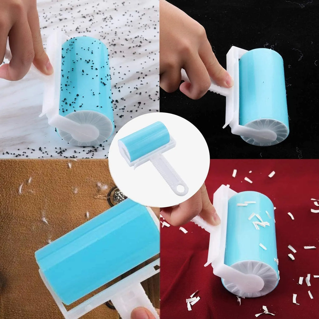 Reusable washable lint roller with protective cover for pet hair removal on fabrics