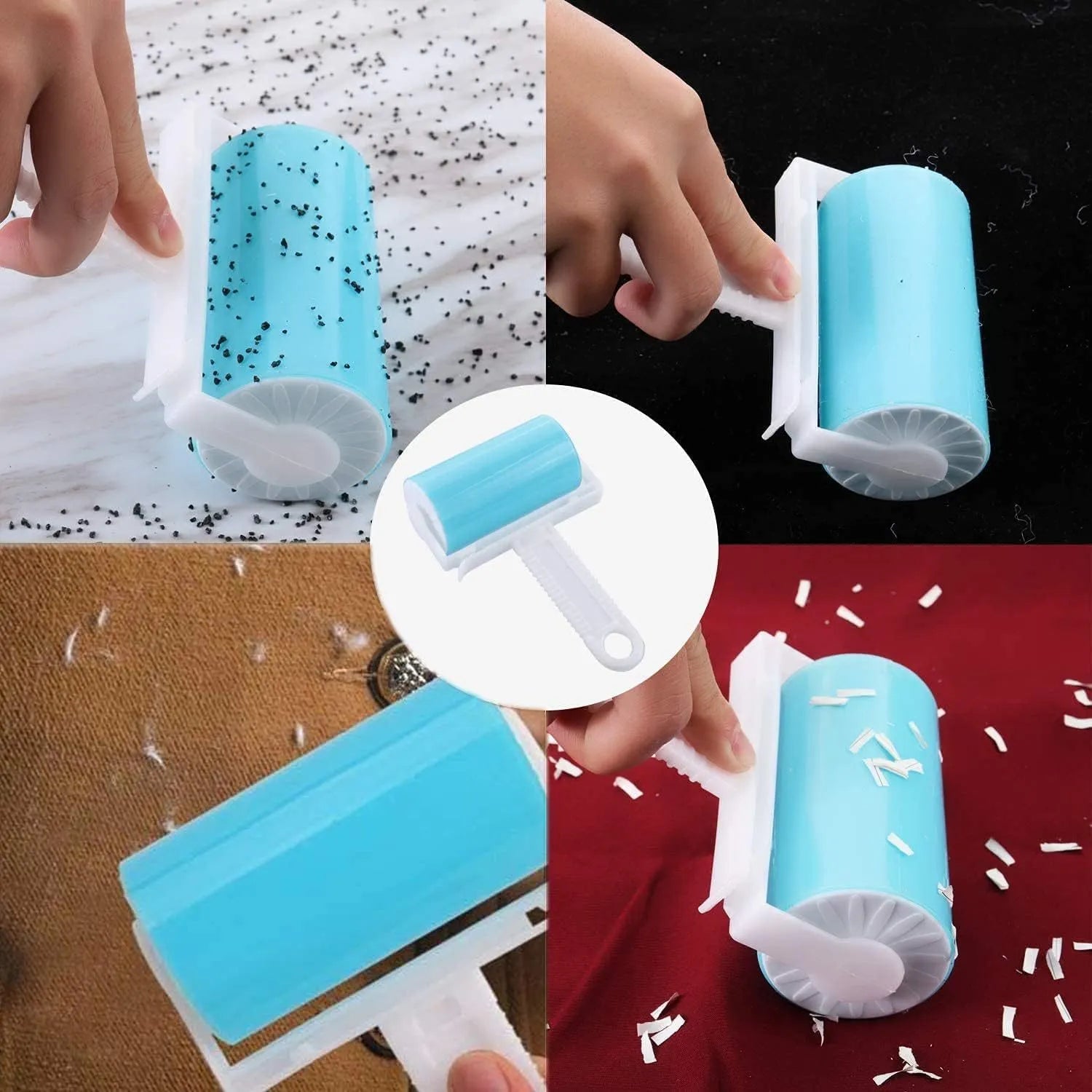 Reusable washable lint roller with protective cover for pet hair removal on fabrics