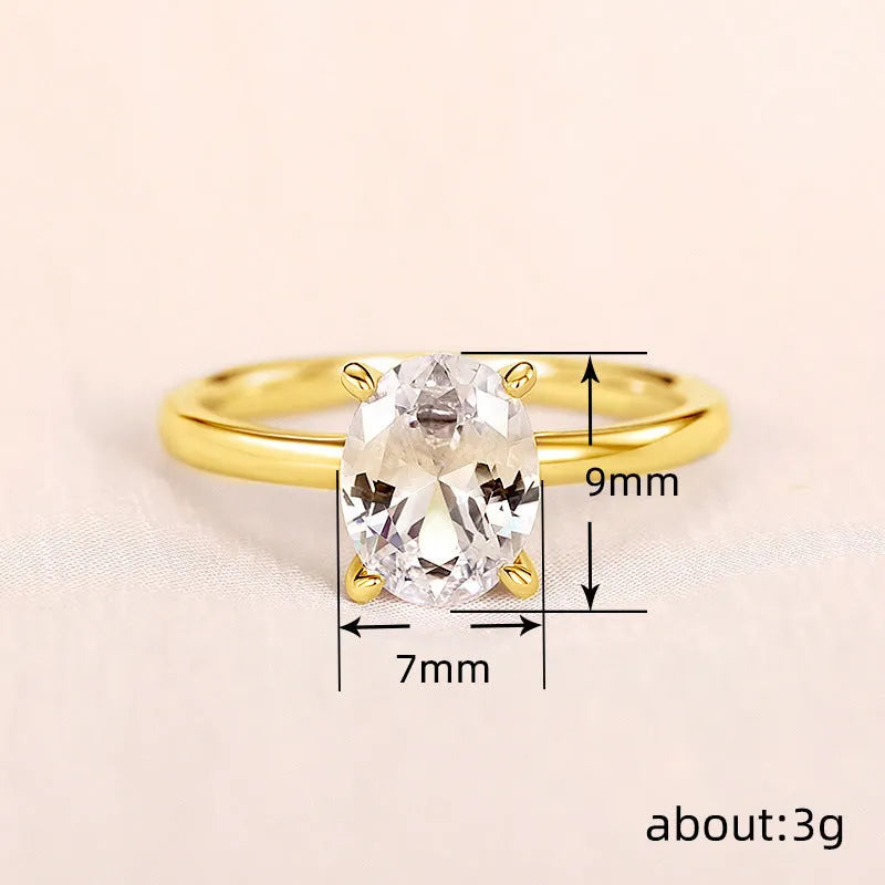 Oval masonry ring for women in copper with inlaid zircon, white gold colour finish, size No 7