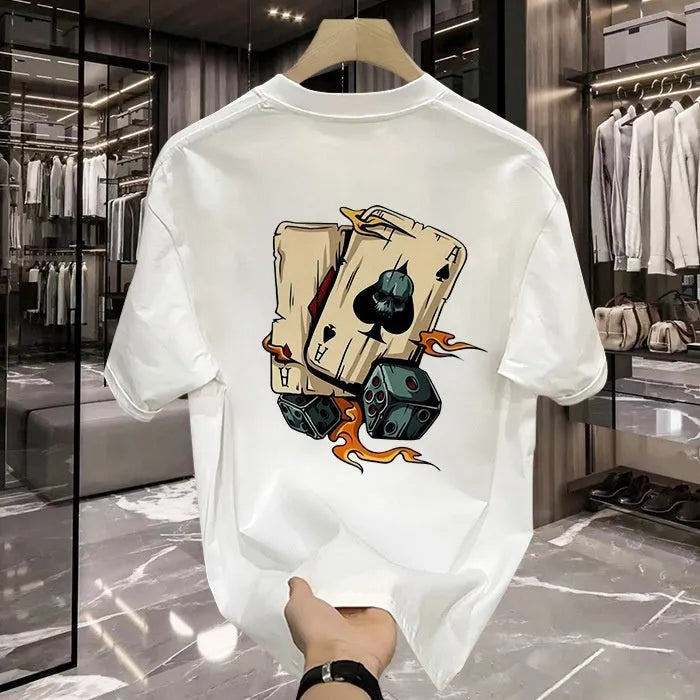A plain black or white heavyweight cotton men's short-sleeved T-shirt