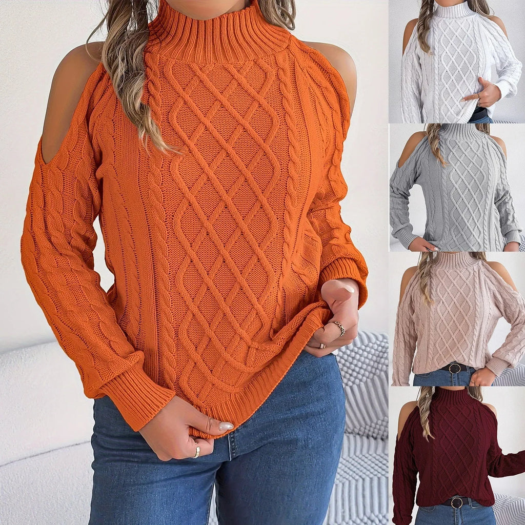 Women's strapless twist pattern sweater with lantern sleeves in wine red colour