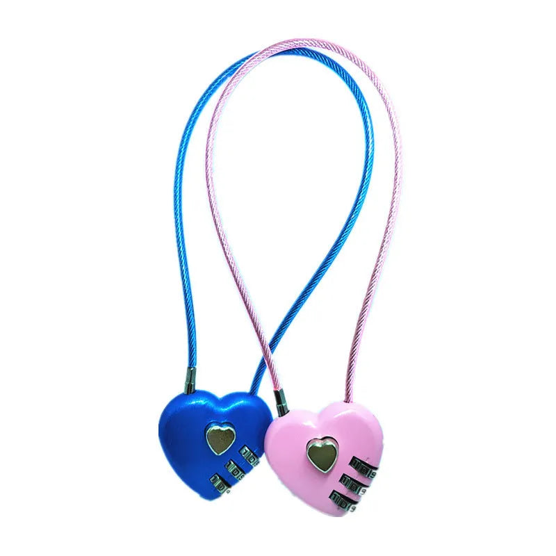 Heart-shaped ABS plastic cable lock with steel rope in multiple colour options for securing bicycle helmets.