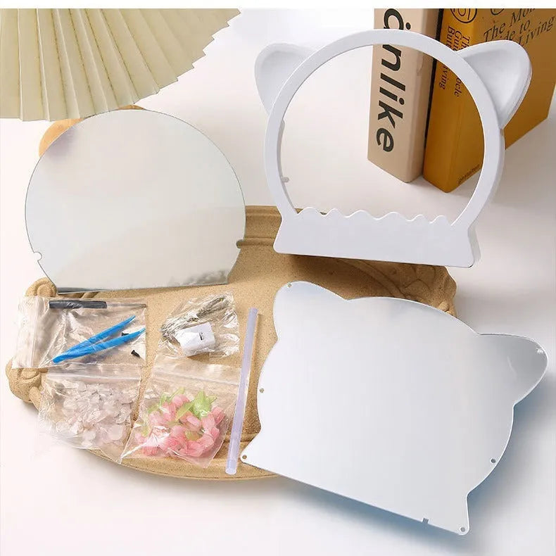 DIY cat-shaped night lamp kit with colourful tulip flowers for assembly and home decor