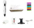 White ABS 3D printing pen with USB cable and PLA consumables on original base in gift box
