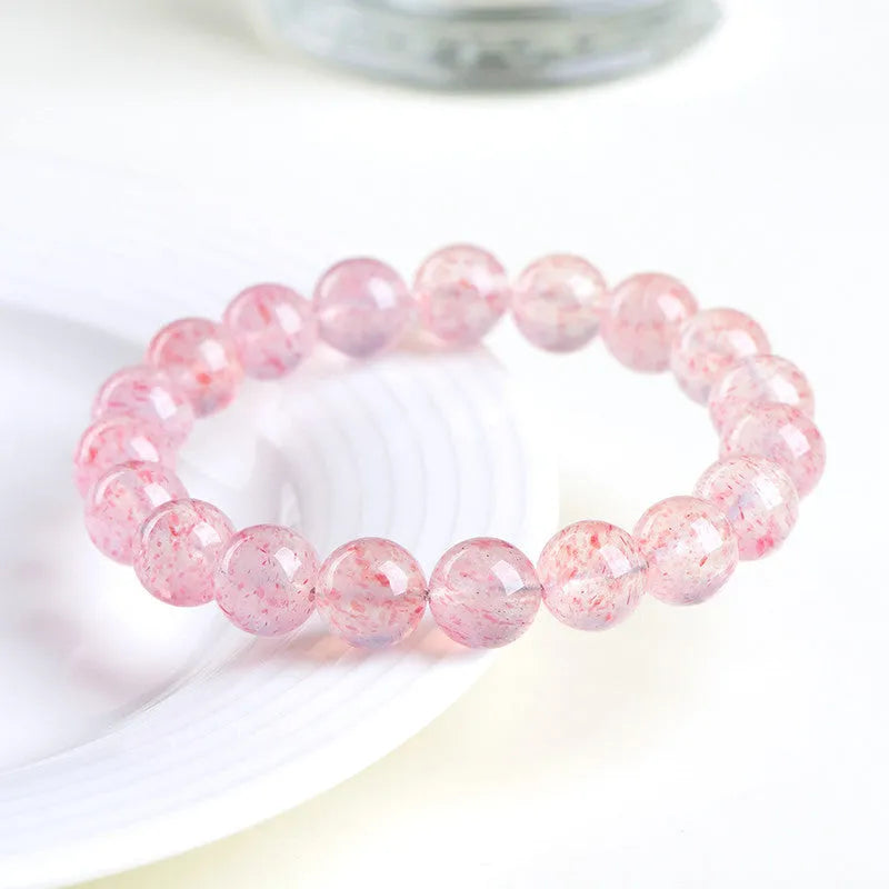 Natural white water strawberry quartz bracelet with 19 geometric 10-10.8mm crystal beads