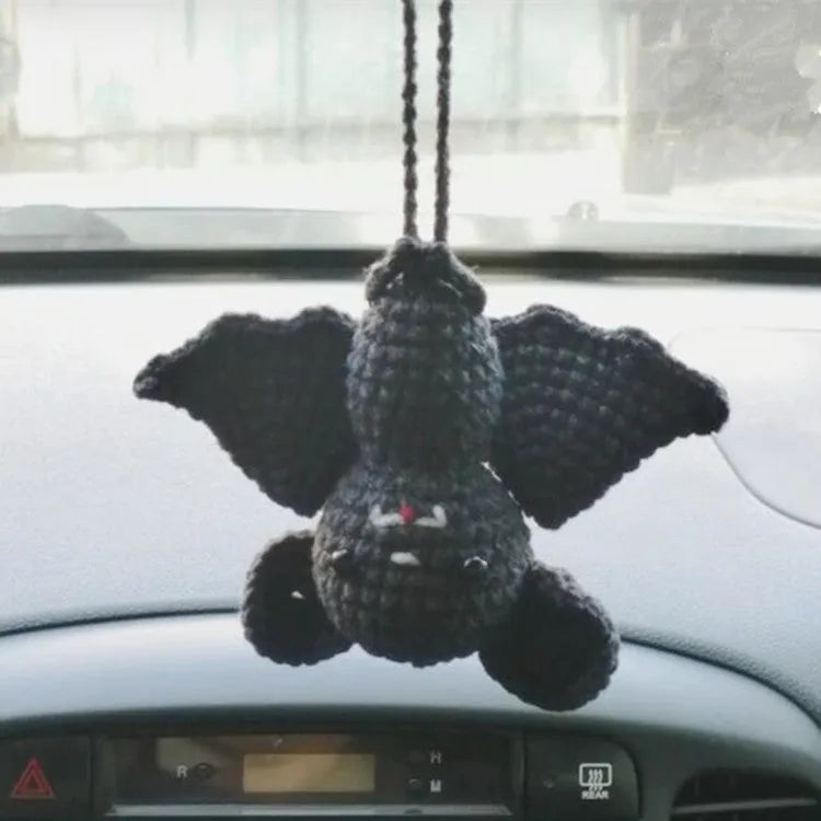 Polyester plush hand-woven cartoon automobile hanging ornament showing Halloween bat and ghost designs.