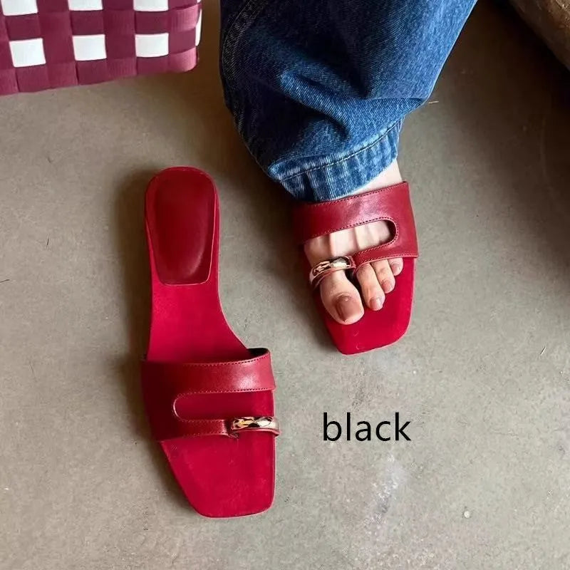 Plus size outdoor fashion slippers with square head design in black, red, silver, or white colours
