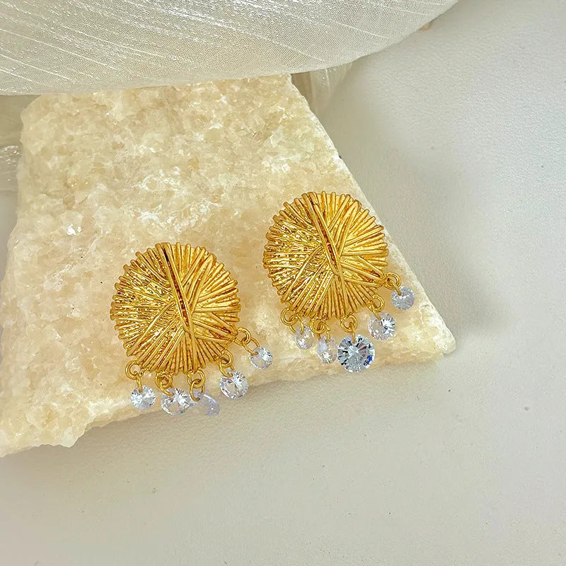 Gold geometric round drop earrings for women with electroplated finish