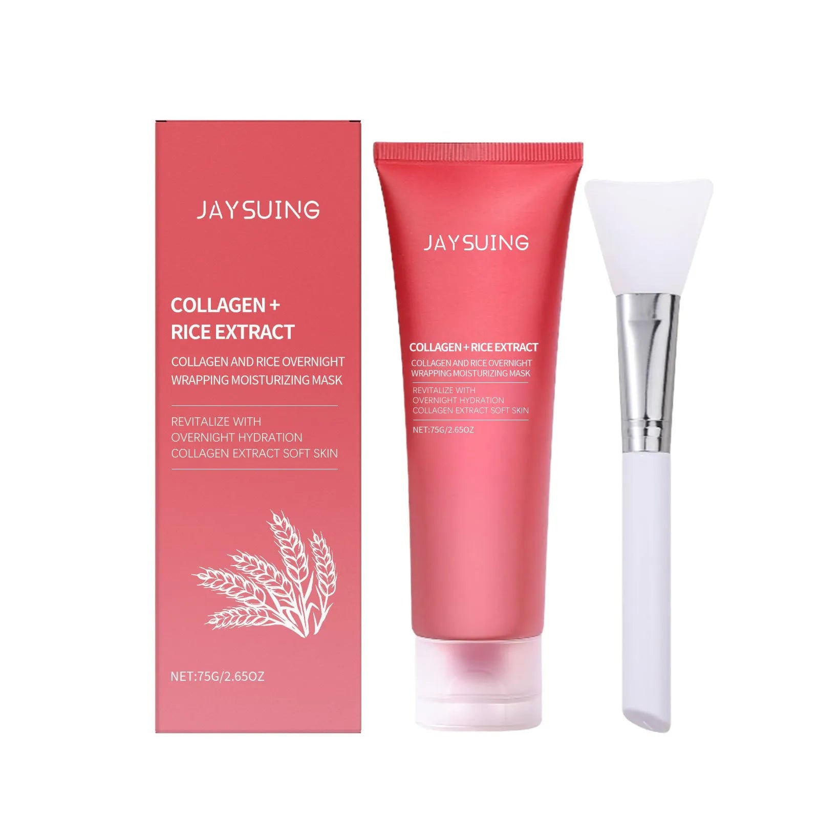 75g tube of collagen rice facial mask with applicator brush for dry skin hydration