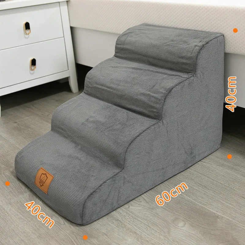 Small dog cat ladder in velvet or corduroy, 30cm to 50cm heights, for bed and sofa access.