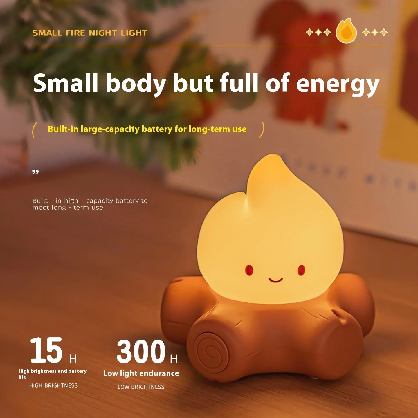Cartoon silicone fire pile night lamp with ABS shade in yellow light