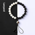 White handmade bodhi bead bracelet with eight-diagram-shaped beads