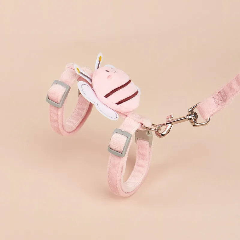Bee-shaped adjustable cat harness and lead set in blue colour with polyester construction