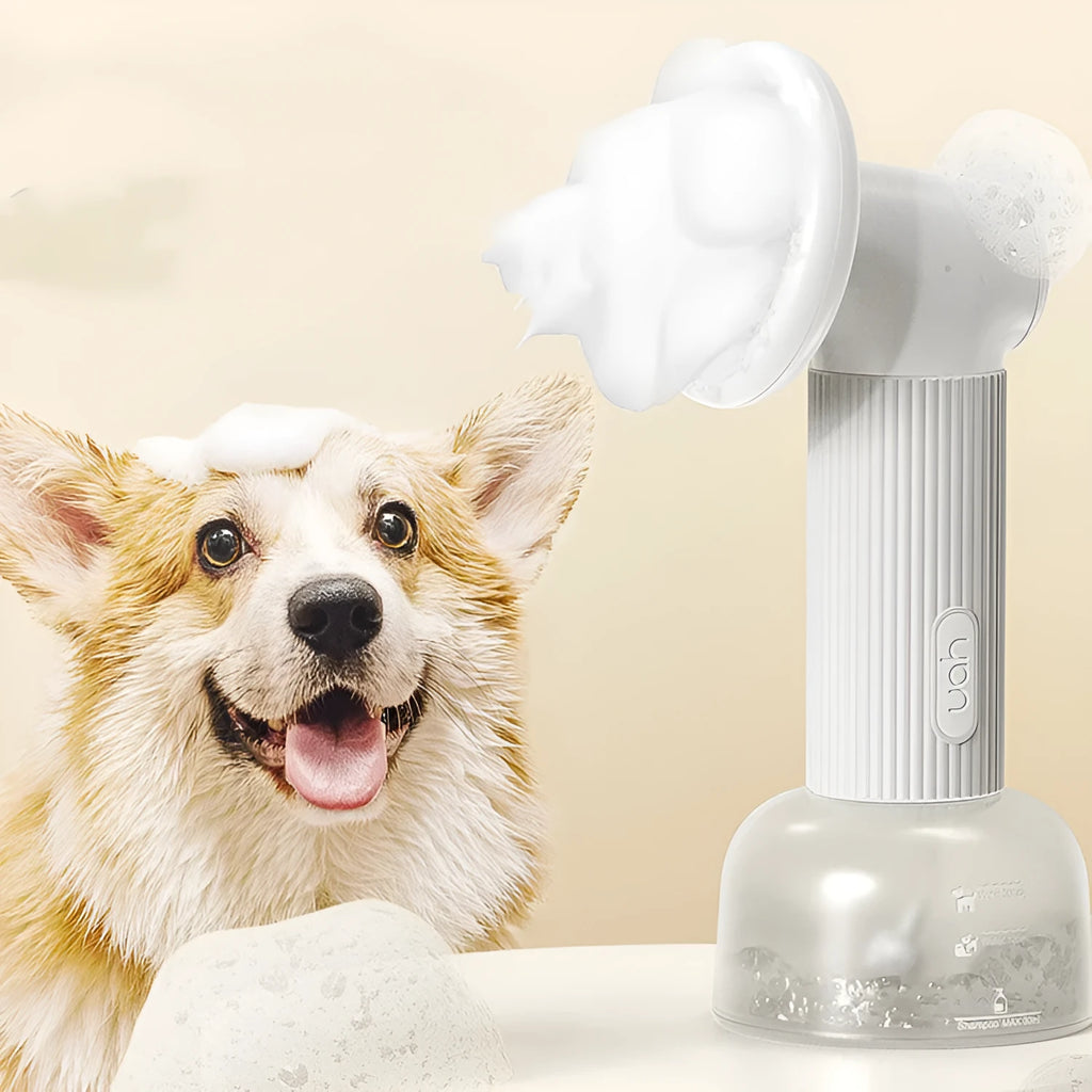 White PP pet bubble machine for cat and dog bath, USB powered, 139×118×286mm