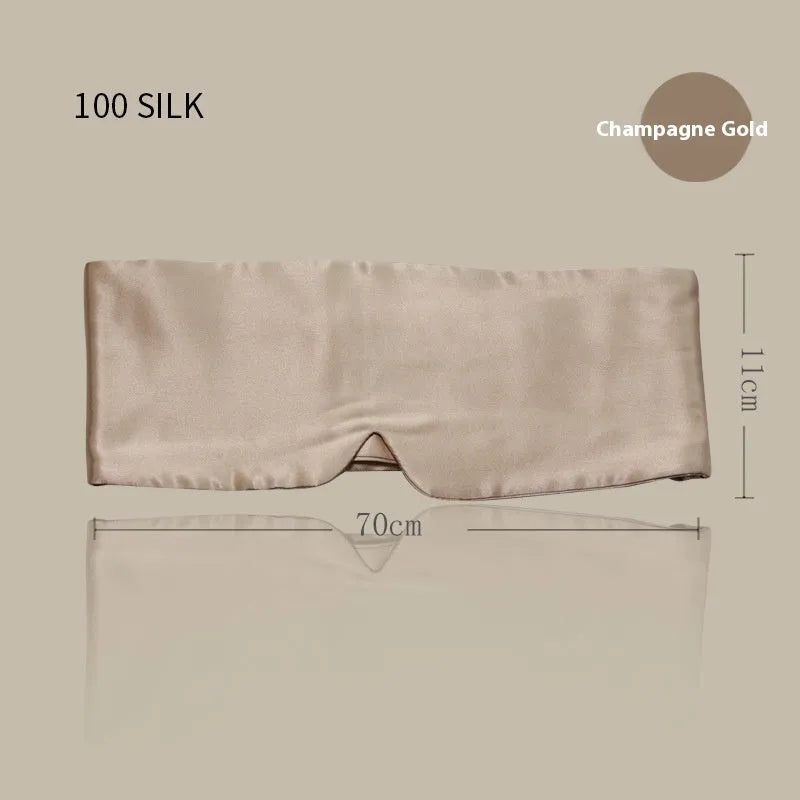 Mulberry silk sleep eye mask shown in one of seven colours: black, gold, blue, gray, white, pink, or green.