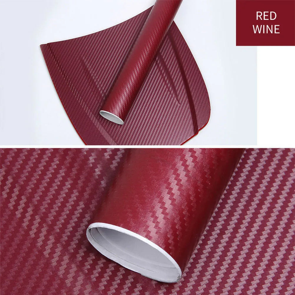 3D carbon fibre car sticker roll in eight colour options showing textured surface