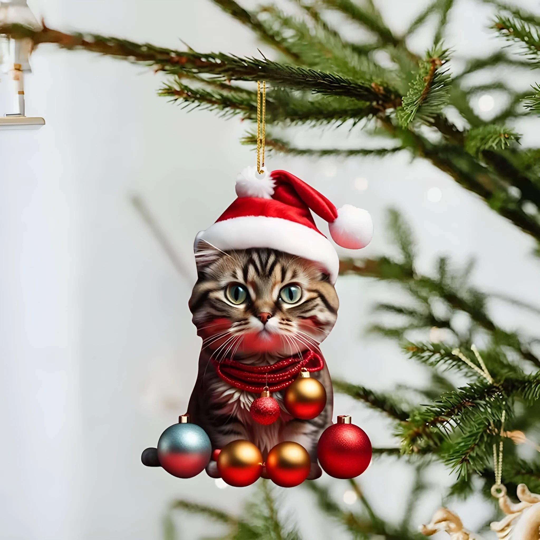 Christmas car hanging ornament featuring cartoon kitten design in transparent acrylic
