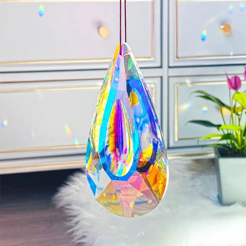 Rainbow electroplated crystal pendant garden decorations in Christmas tree and other shapes.